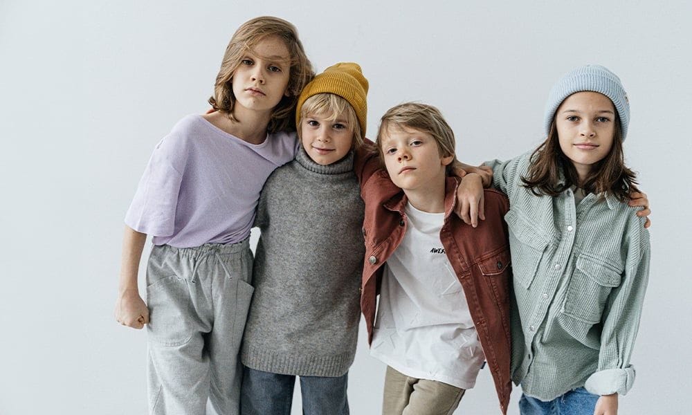 Child models in a professional photoshoot